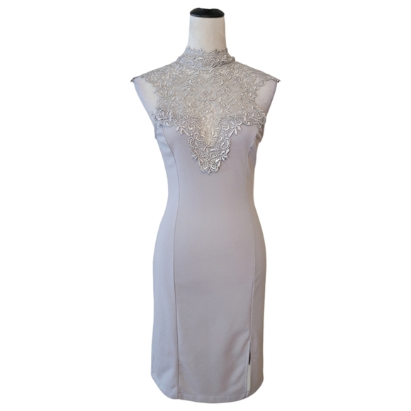 Lulu's Gray Lace Inset Sleeveless Dress Size Large - Picture 3 of 7